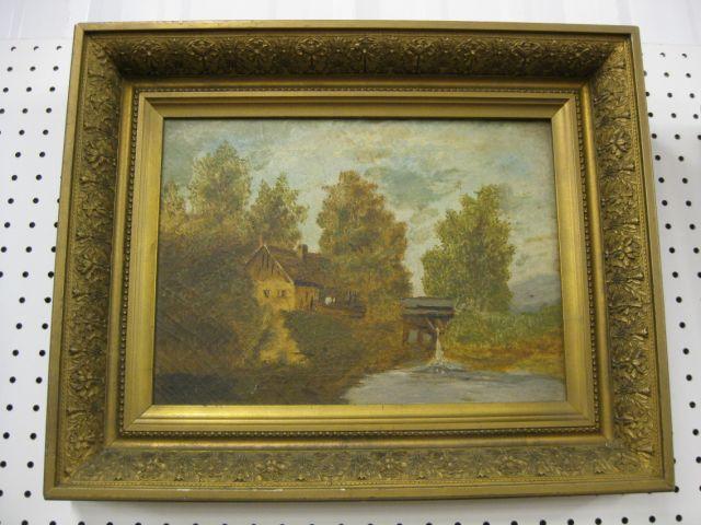 Appraisal: Victorian Oil on Canvas landscape with old mill dated period