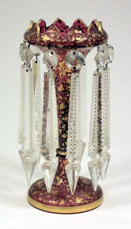 Appraisal: A th Century Bohemian ruby tinted glass lustre vase with