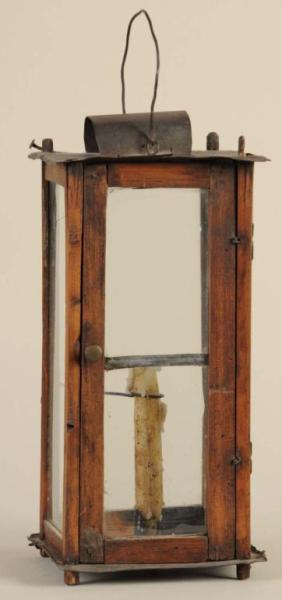 Appraisal: Large Wood Glass Tin Hanging Lantern Description th Century One