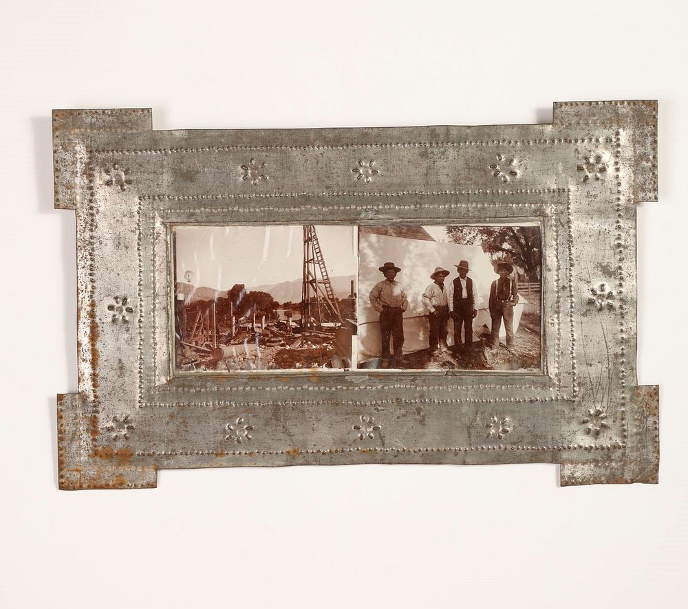 Appraisal: Tin Frame with Two Photographs ca New Mexico Tin Frame