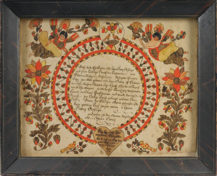 Appraisal: FRAKTUR ATTRIBUTED TO THE BLOWSY ANGEL ARTIST Northampton County Pennsylvania