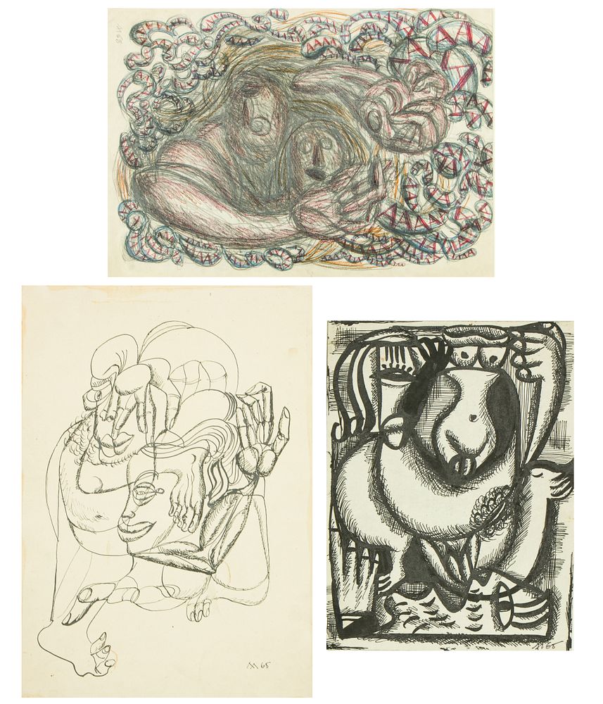 Appraisal: A GROUP OF THREE FIGURATIVE DRAWINGS BY LEONID LAMM RUSSIAN