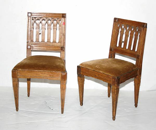 Appraisal: A pair of Italian Neoclassical walnut side chairs fourth quarter