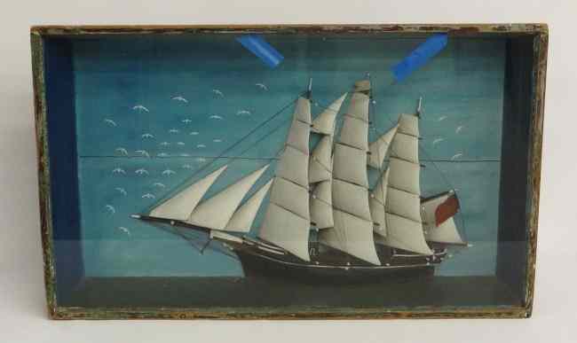 Appraisal: Early ship diorama Glass cracked '' x ''