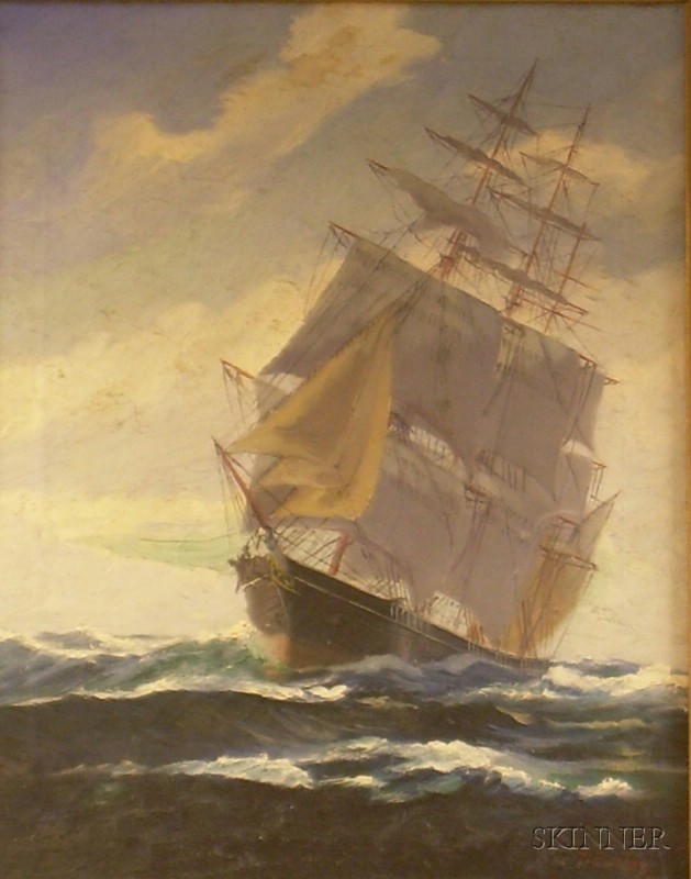 Appraisal: Framed Oil on Canvas View of a Ship inscribed T