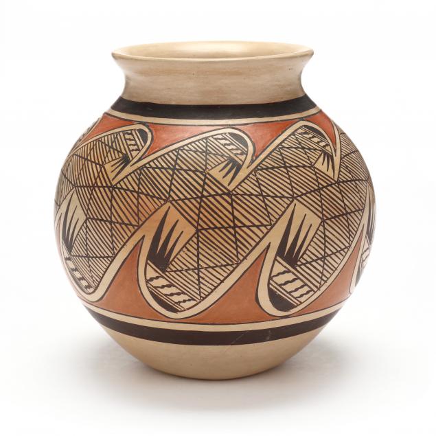 Appraisal: FANNIE NAMPEYO HOPI - POLYCHROME POTTERY JAR Migration Pattern painted