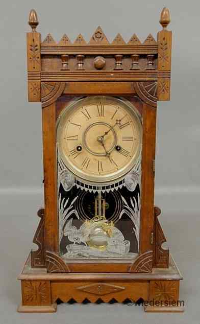 Appraisal: Victorian walnut shelf clock with acorn finials ''h