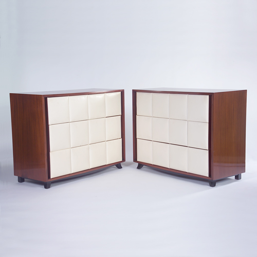 Appraisal: GILBERT ROHDE HERMAN MILLER Pair of three-drawer chests with tufted