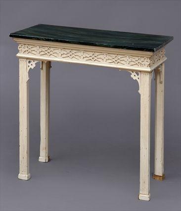 Appraisal: CHIPPENDALE-STYLE IVORY-PAINTED TABLE WITH MARBELIZED TOP The green mottled top