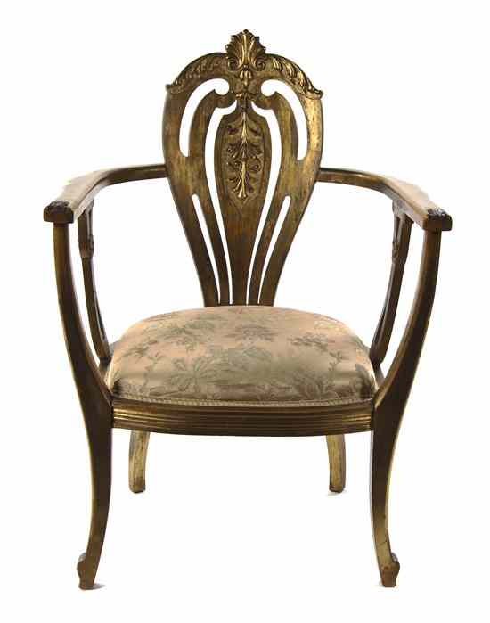 Appraisal: A Continental Parcel Giltwood Open Armchair having a pierce carved