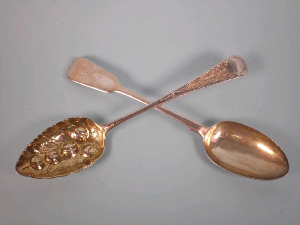 Appraisal: A William IV silver dessert spoon later embossed with berries