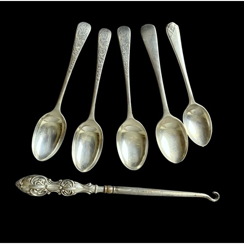 Appraisal: hallmarked Silver spoons and button hook