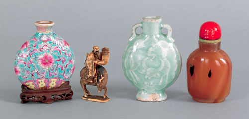 Appraisal: Three Chinese snuff bottles th c to include Celedon porcelain