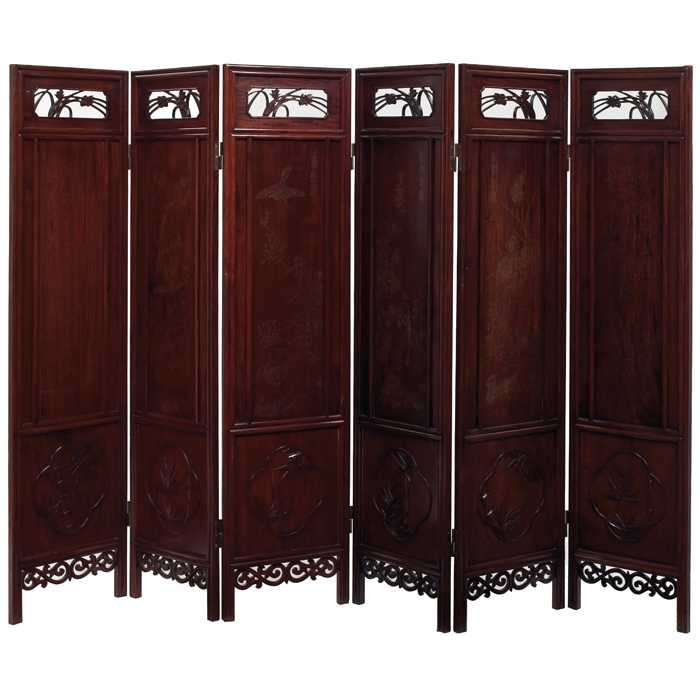 Appraisal: Asian style folding screen panels carved wood with detail in