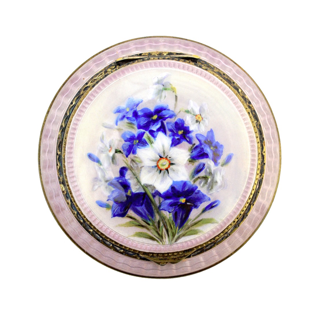 Appraisal: A lady's European silver and enamelled circular powder compact the