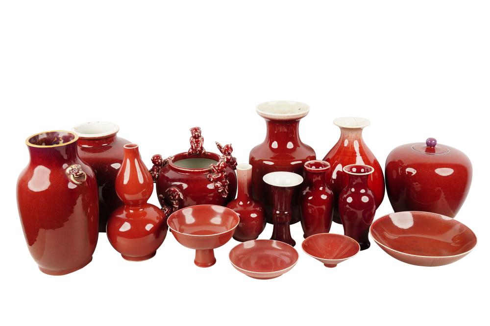 Appraisal: COLLECTION OF CHINESE OXBLOOD PORCELAINcomprising assorted vases jars and dishes