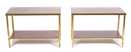 Appraisal: A Pair of French Gilt Bronze End Tables Height x