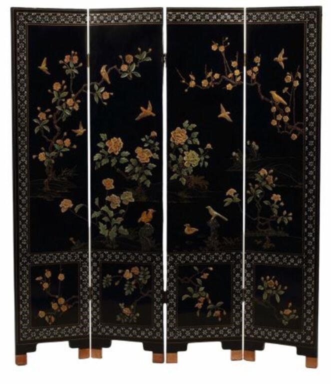 Appraisal: Chinese lacquered and inlaid four panel screen each panel approx