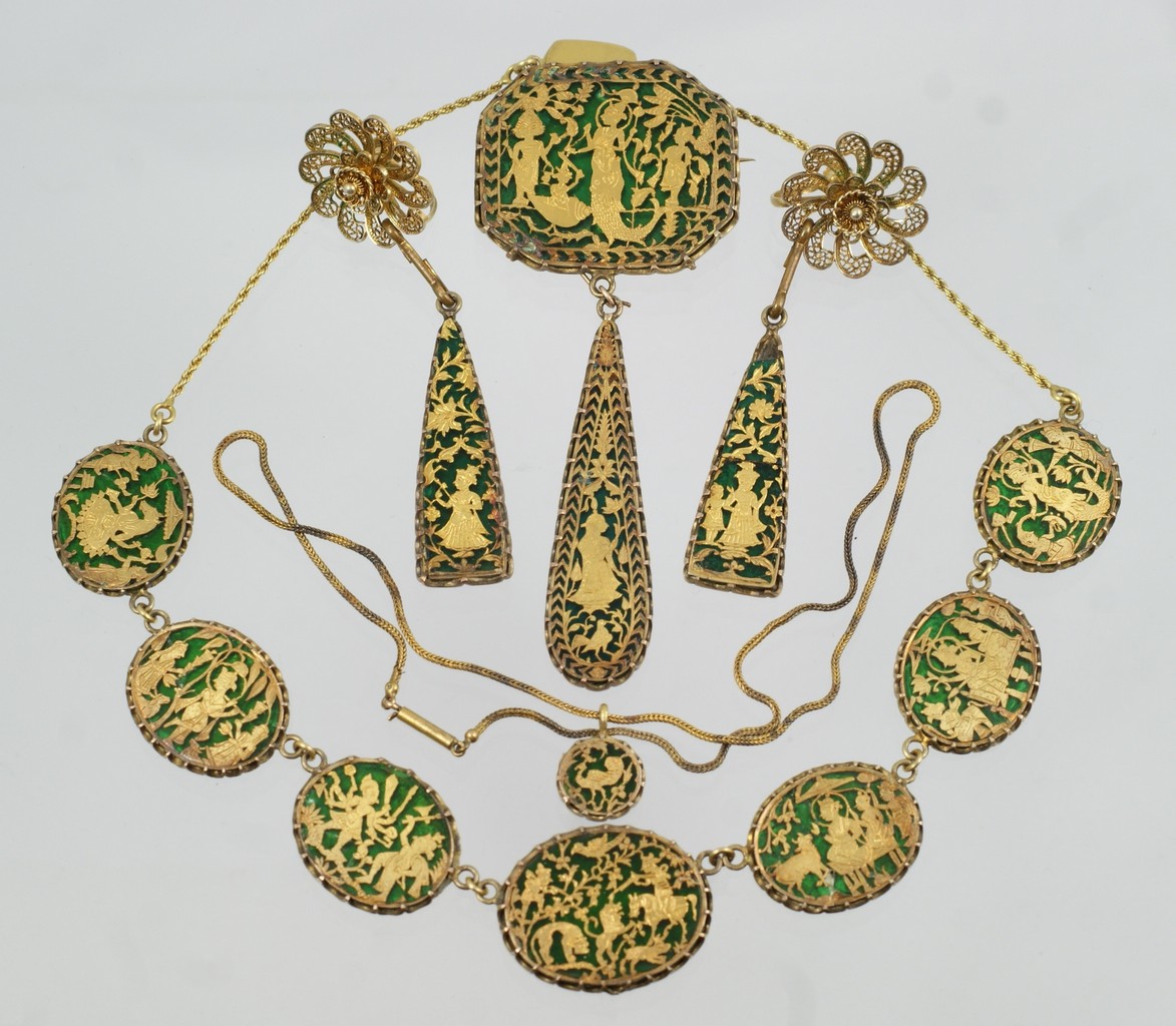 Appraisal: Siamese or Thai pc gilt silver overlay suite c o