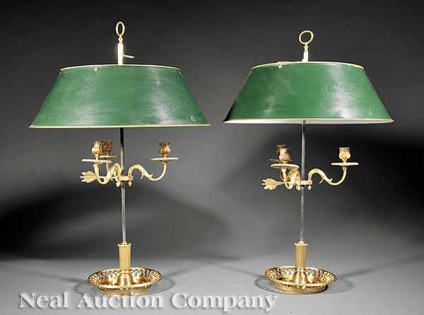 Appraisal: A Pair of Bronze Bouillotte Lamps adjustable candle cups and