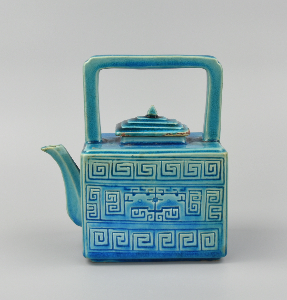 Appraisal: CHINESE PEACOCK GLAZED SQUARED TEAPOT TH C A unique rectangular