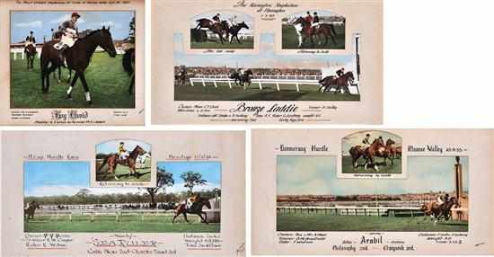 Appraisal: FIVE PHOTOGRAPHIC DISPLAYS OF VARIOUS VICTORIAN HURDLE AND STEEPLECHASE RACES