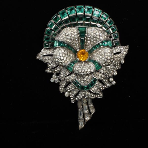 Appraisal: Unmarked Pave Green Jewel Floral Brooch Pin