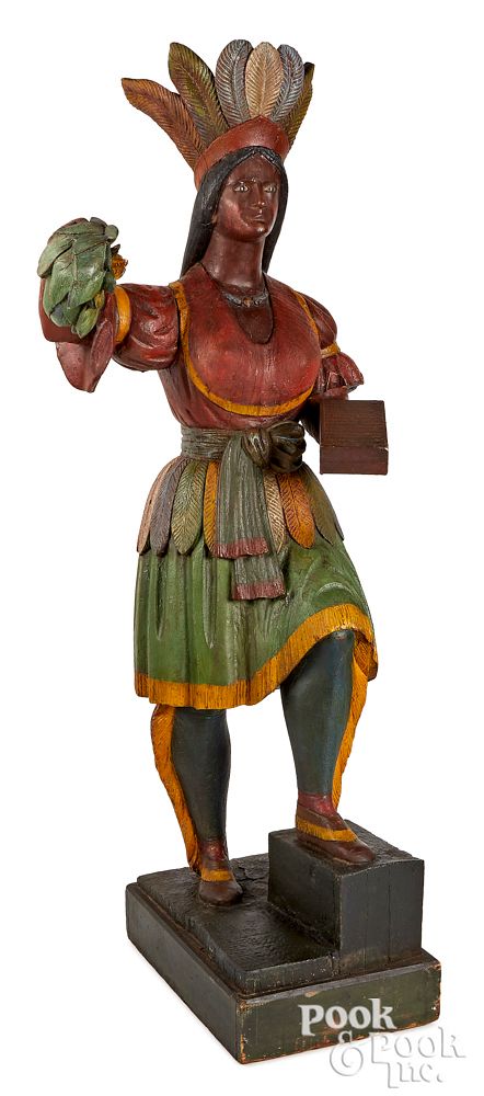 Appraisal: Carved and painted cigar store Indian maiden Carved and painted