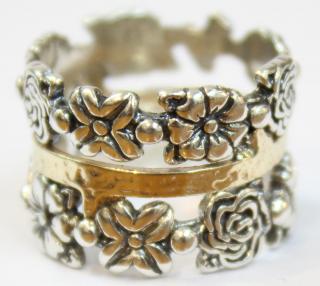 Appraisal: Prodesso Israeli Sterling Silver K Gold Ring Sterling flowers around