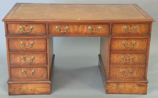 Appraisal: Burlwood English style desk with inset leather top desk in