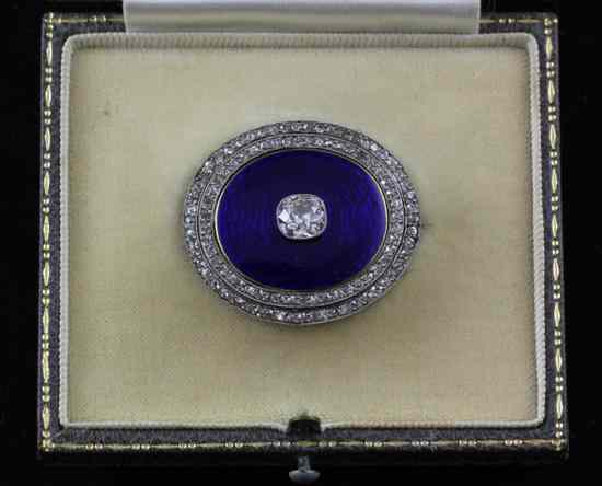 Appraisal: A Wartski gold diamond and blue enamel brooch of oval