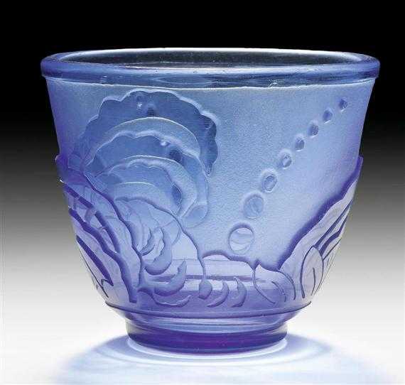 Appraisal: MULLER FRERES VASE circa Acid-etched blue glass Signed Muller Fres