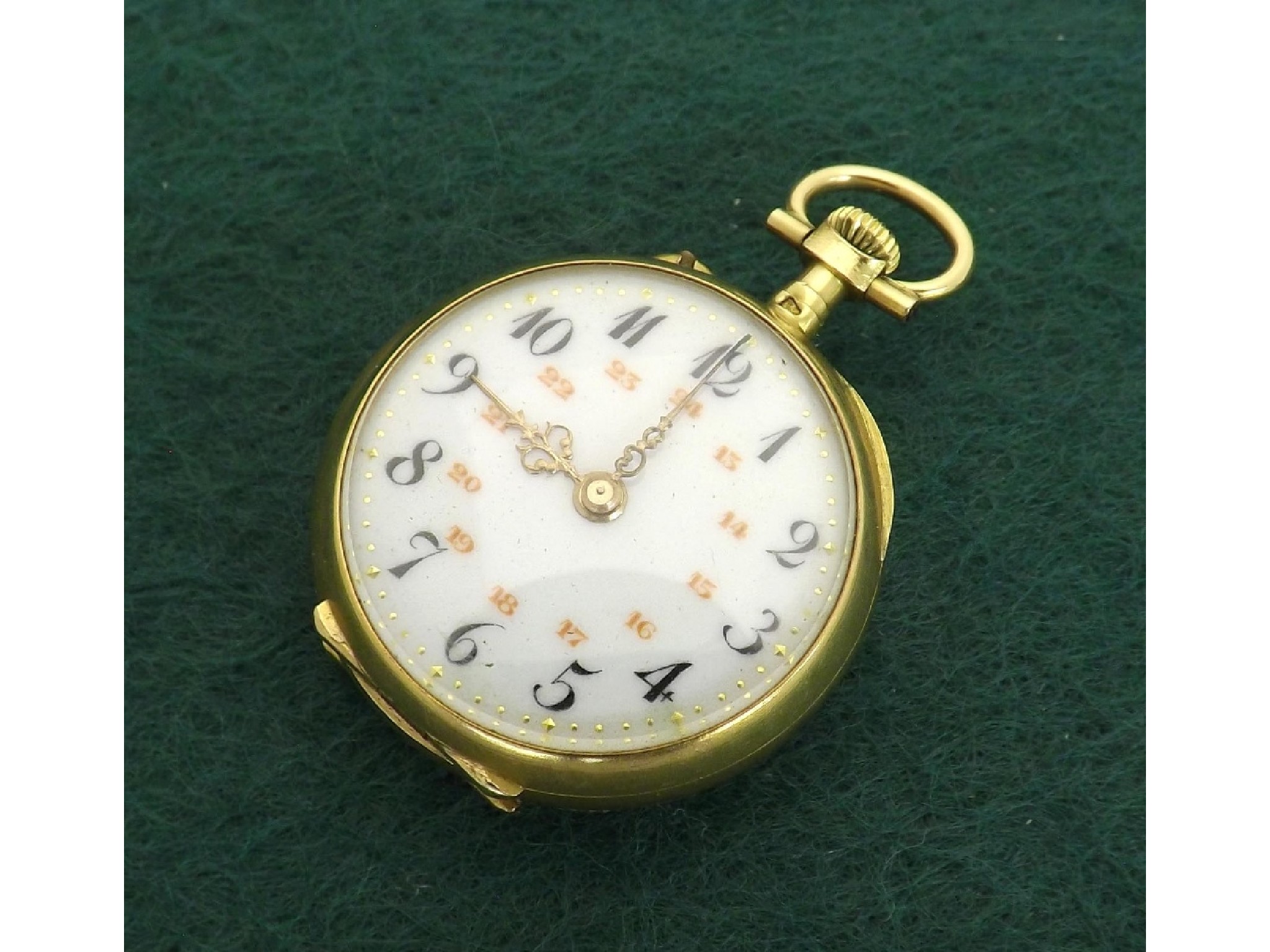 Appraisal: Continental miniature yellow gold cylinder fob watch the dial with