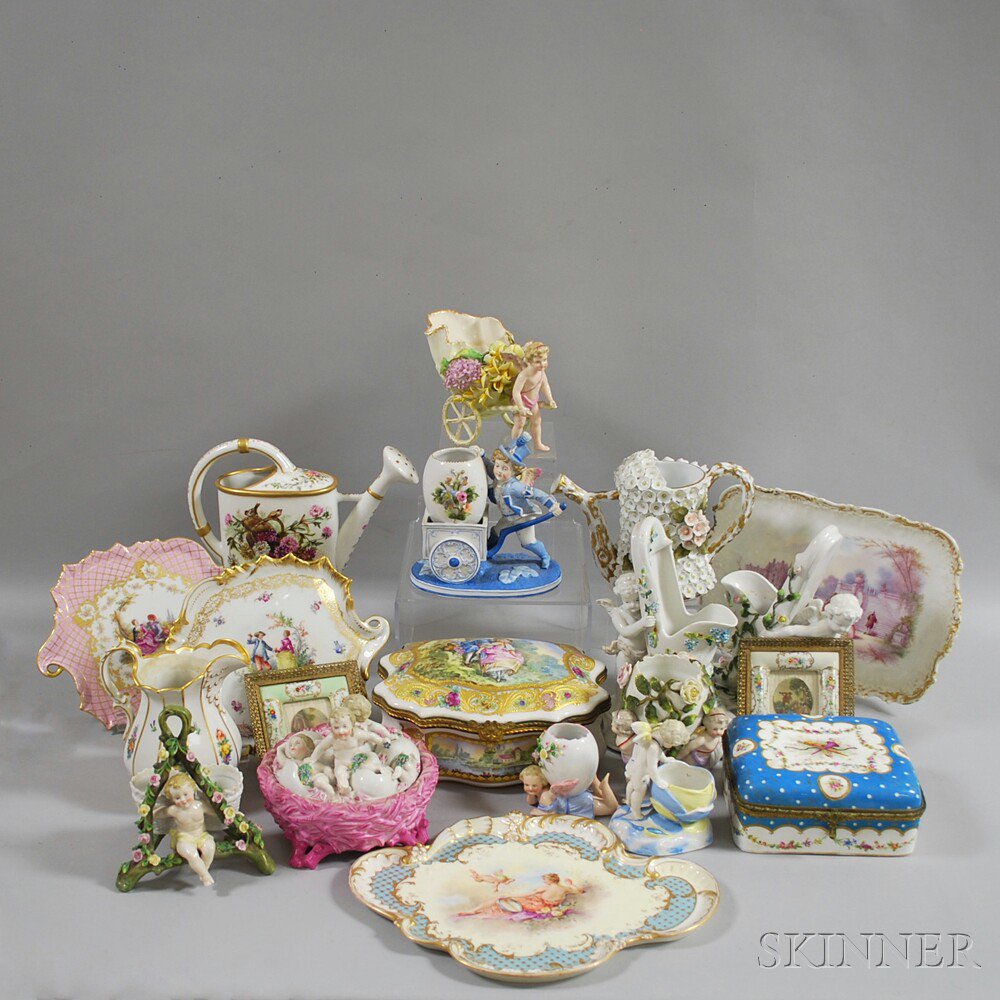 Appraisal: Twenty Continental Porcelain Items including a pair of framed miniature