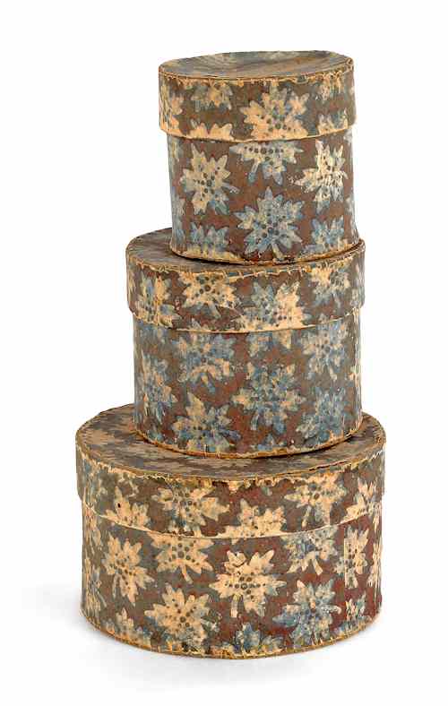 Appraisal: Set of three Pennsylvania wallpaper boxes mid th c with