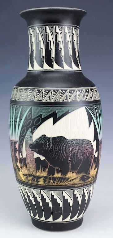 Appraisal: Native American Bighorse Navajo Pottery Bear Vase Fine Navajo signed