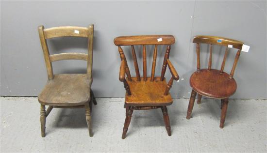 Appraisal: th century child's elm chair two others and a folding