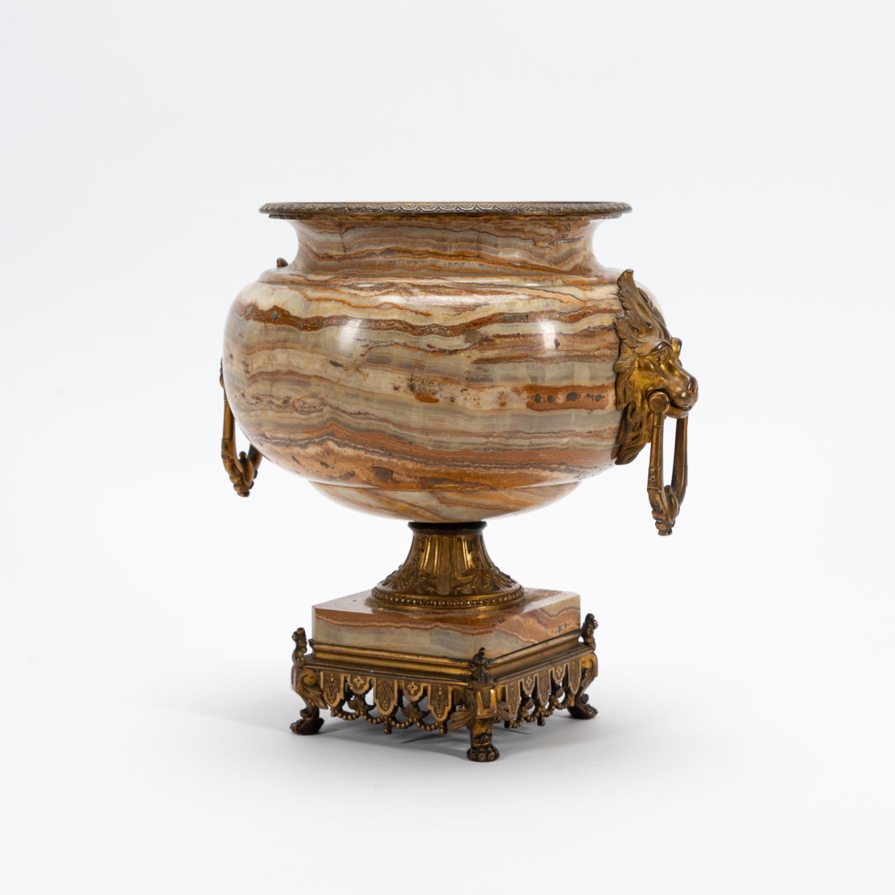 Appraisal: TH C BAROQUE-STYLE BRONZE MOUNTED ONYX URN Continental possibly French