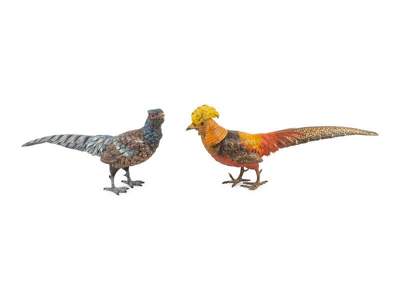 Appraisal: A Pair of Austrian Cold Painted Bronze Pheasants Height x