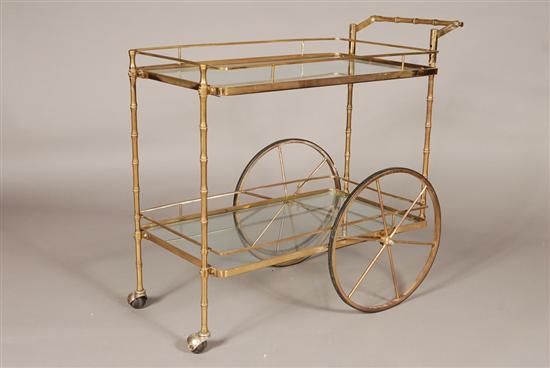 Appraisal: TEA CART Faux bamboo brass and glass x x