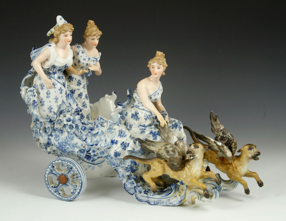 Appraisal: - th C Dresden Chariot th century Dresden chariot porcelain