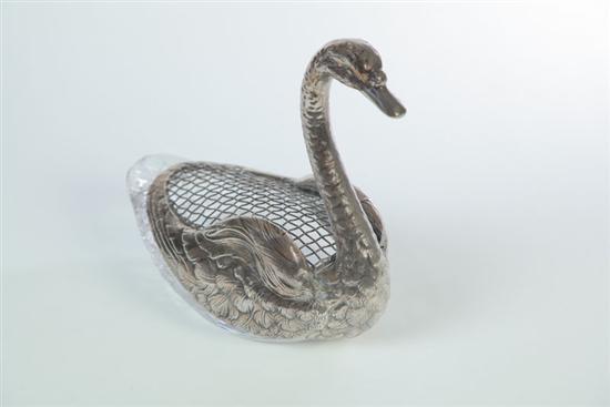 Appraisal: SILVER AND GLASS SWAN CENTERPIECE Marked for Black Starr and