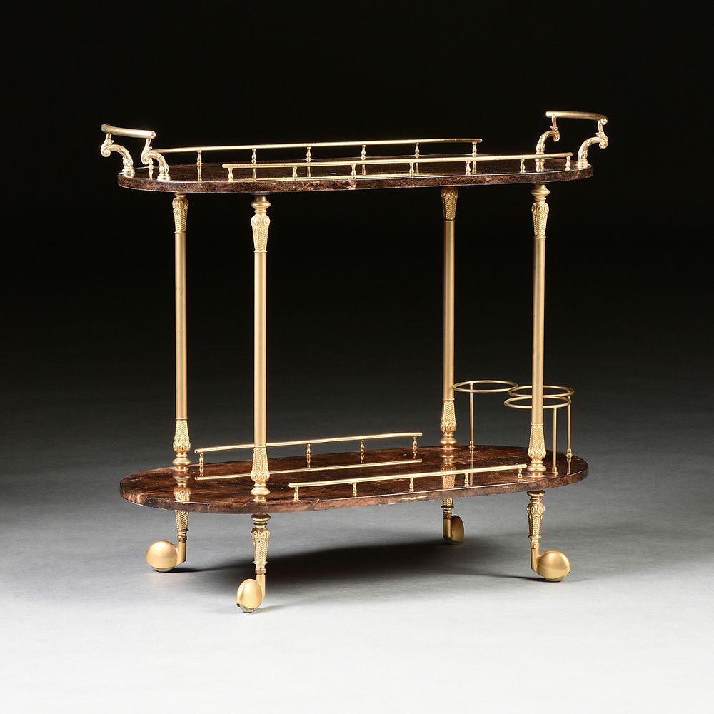 Appraisal: AN ITALIAN GILT METAL AND FAUX GOATSKIN LAMINATE BAR CART