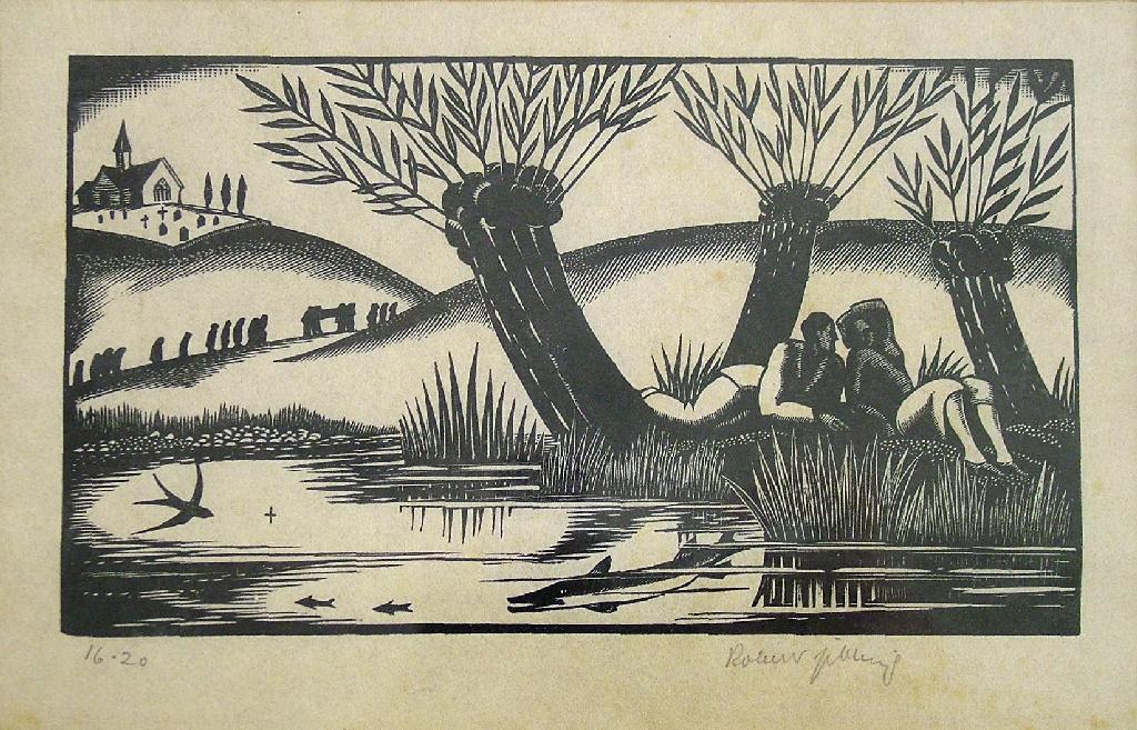 Appraisal: Robert Gibbing - - two lovers by a pond with