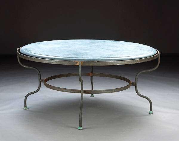 Appraisal: A Baroque style iron and marble garden table modern The