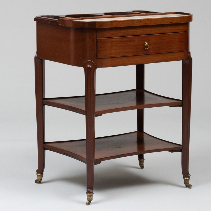 Appraisal: LOUIS XV XVI MAHOGANY AND MARBLE RAFRA CHISSOIR x x