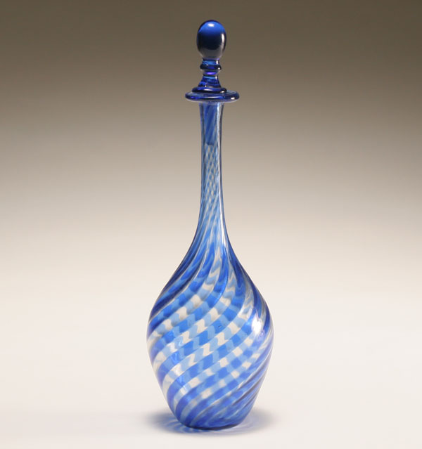 Appraisal: Contemporary possibly Italian blue to clear stoppered glass bottle H