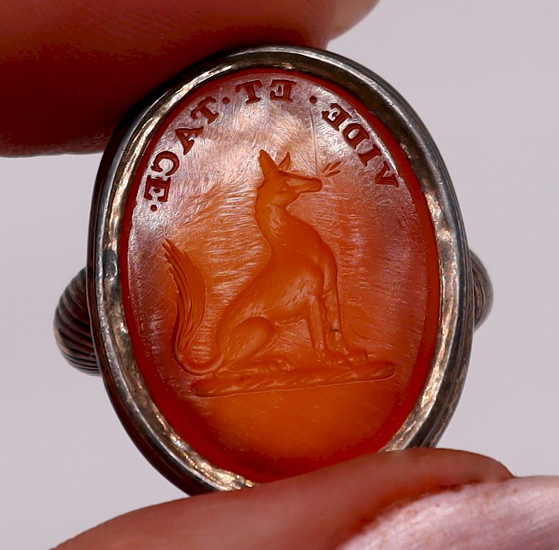 Appraisal: JEWELRY Vide et Tace Intaglio with Dog Ring Wonderful carnelian