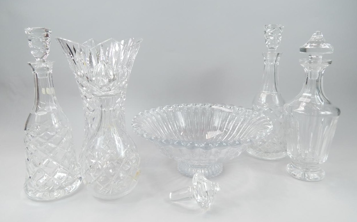 Appraisal: Four cut glass decanters a cut glass vase and a