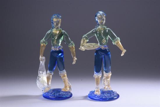 Appraisal: PAIR MURANO GLASS FIGURES mid- th century Modelled as fisherman